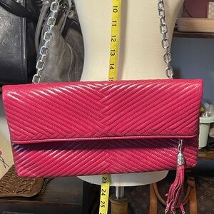 Cole Haan Ruby Red Patent Leather Clutch Bag with removable shoulder strap chain